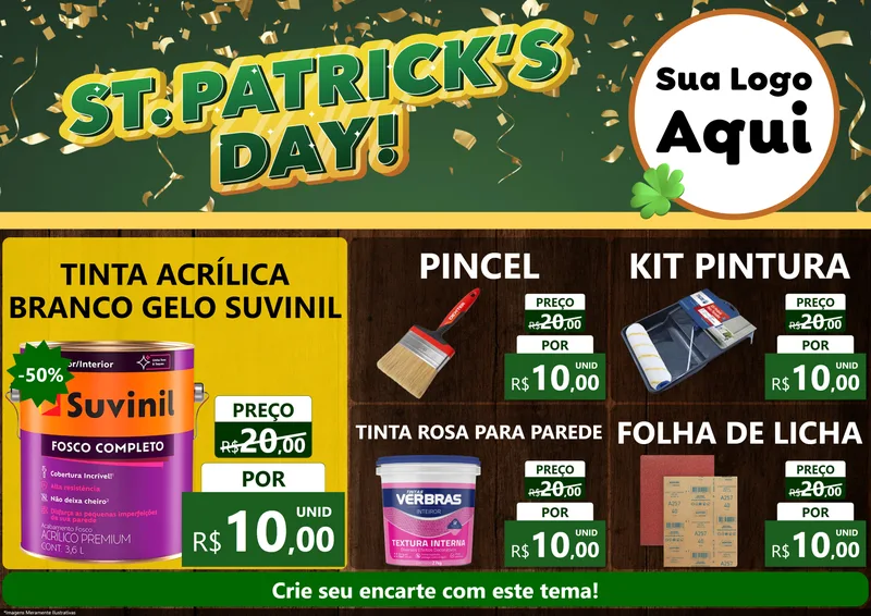 Modelo de Encarte para Encarte A4 Horizontal com o tema St Patriks Day para Tintas e Ferramentas
