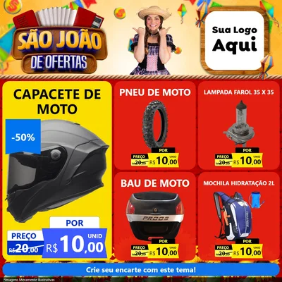 Modelo de Rede Social para Feed Facebook com o tema São João de Ofertas para Moto peças