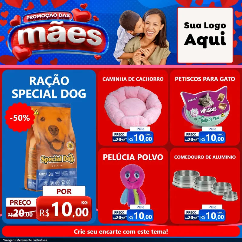 Modelo de Rede Social para Feed Facebook com o tema Promoção das Mães para Pet Shop