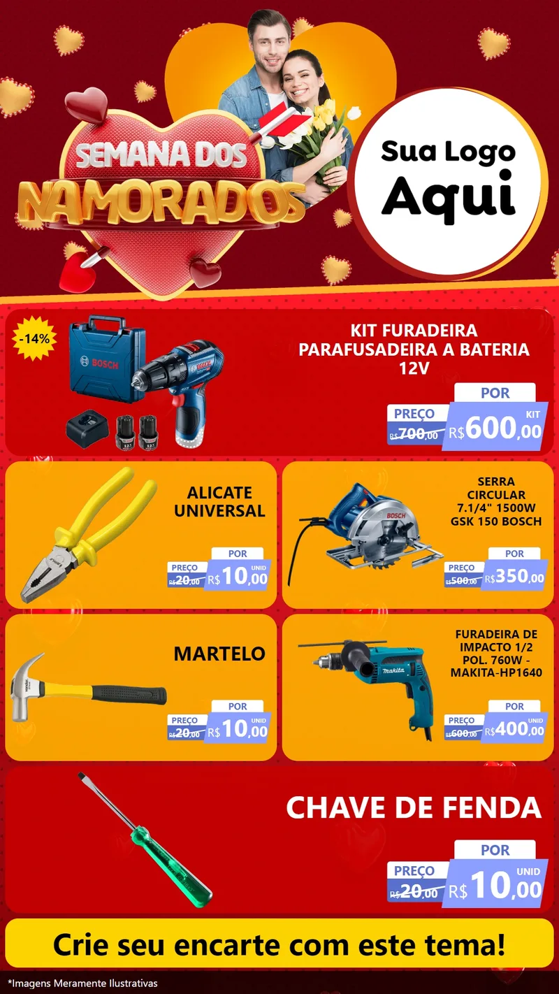 Modelo de TV para TV Vertical com o tema Semana dos Namorados para Maquinas e Ferramentas