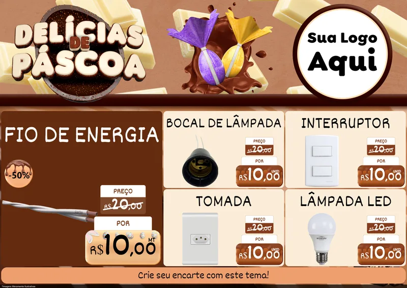 Modelo de Encarte para Encarte A4 Horizontal com o tema Delícias de Páscoa para Materiais Elétricos