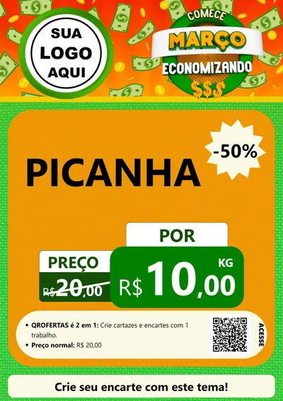 Modelo de Cartaz para Cartaz A4 Vertical com o tema Comece Março Economizando para Açougue