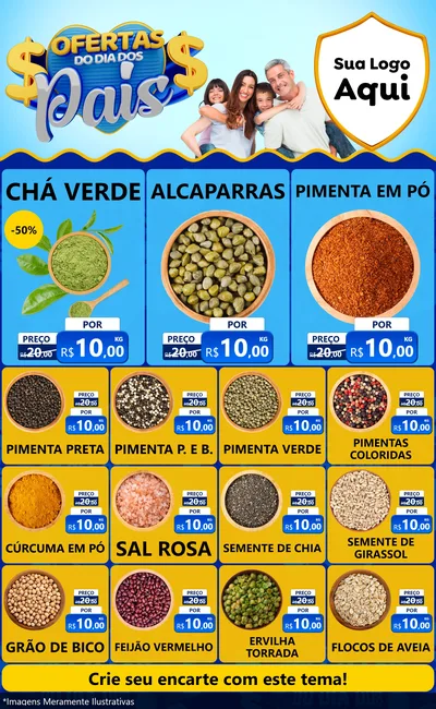 Modelo de Encarte para Encarte Grande com o tema Ofertas do Dia dos Pais para Produtos Naturais