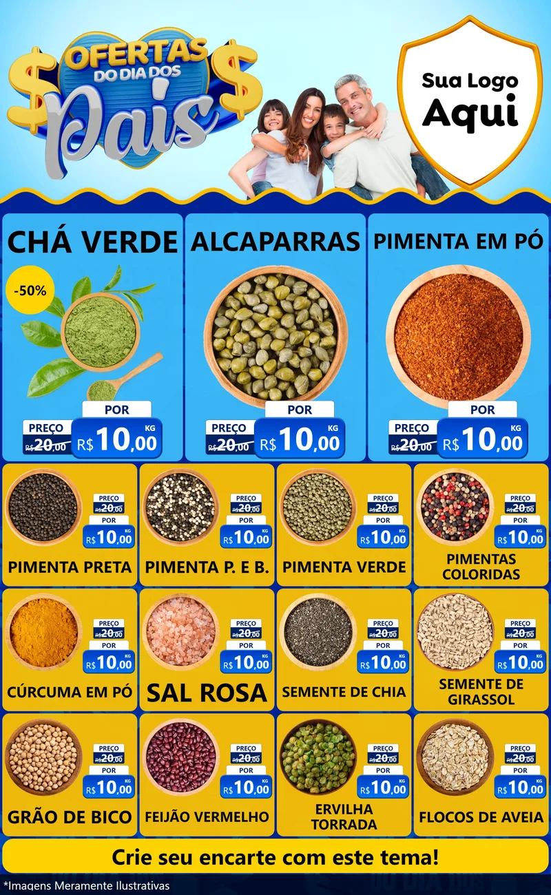 Modelo de Encarte para Encarte Grande com o tema Ofertas do Dia dos Pais para Produtos Naturais