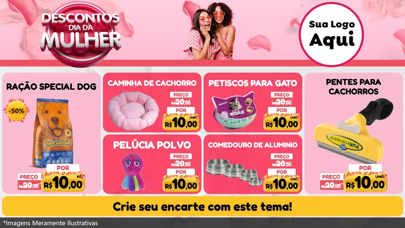 Modelo de TV para TV Horizontal com o tema Descontos Dia da Mulher para Pet Shop
