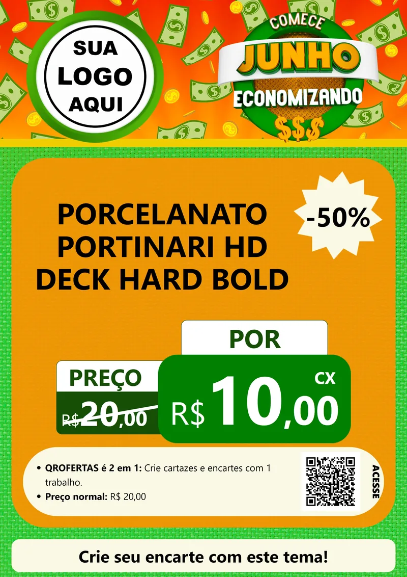 Modelo de Cartaz para Cartaz A4 Vertical com o tema Comece Junho Economizando para Pisos e revestimentos