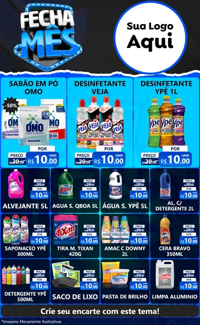 Modelo de Encarte para Encarte Grande com o tema Fecha Mês para Produtos de Limpeza