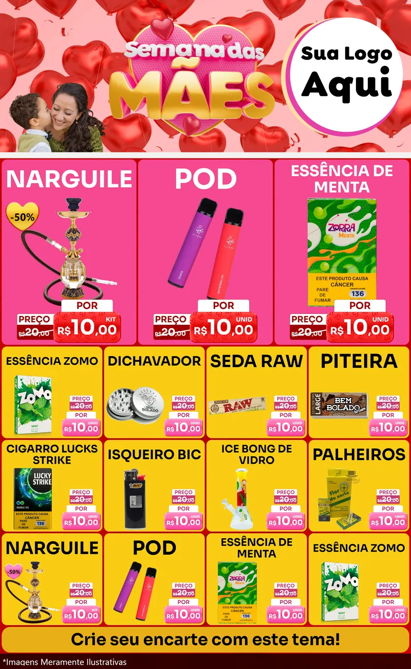Modelo de Encarte para Encarte Grande com o tema Semana Das Mães para Tabacaria