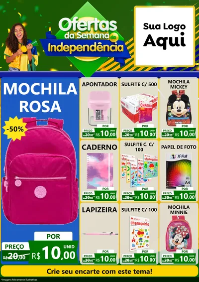 Modelo de Encarte para Encarte A4 Vertical com o tema Ofertas da Semana da Independência para Papelaria