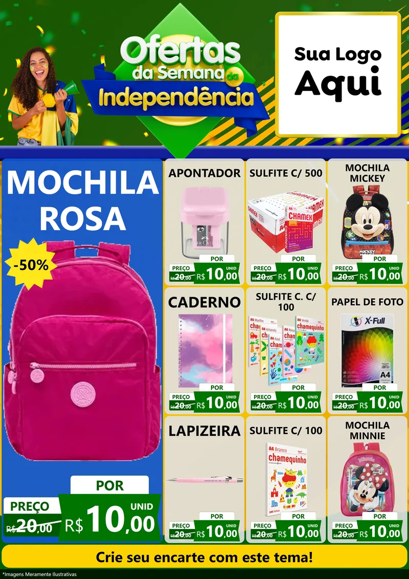 Modelo de Encarte para Encarte A4 Vertical com o tema Ofertas da Semana da Independência para Papelaria