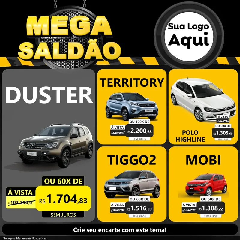 Modelo de Rede Social para Feed Facebook com o tema Mega Saldão para Concessionaria de Carros