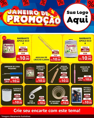 Modelo de Rede Social para Feed Instagram com o tema Janeiro de Promoção para Armarinho e Aviamentos