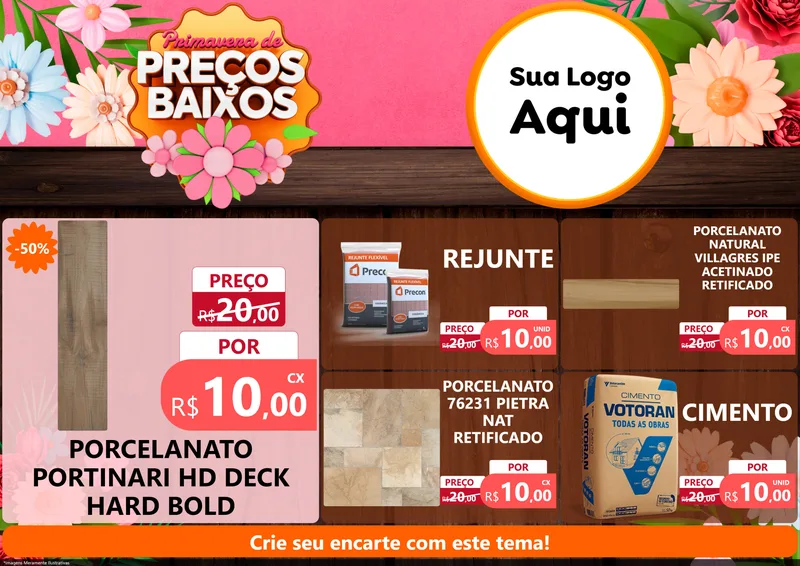 Modelo de Encarte para Encarte A4 Horizontal com o tema Primavera de Preços Baixos para Pisos e revestimentos