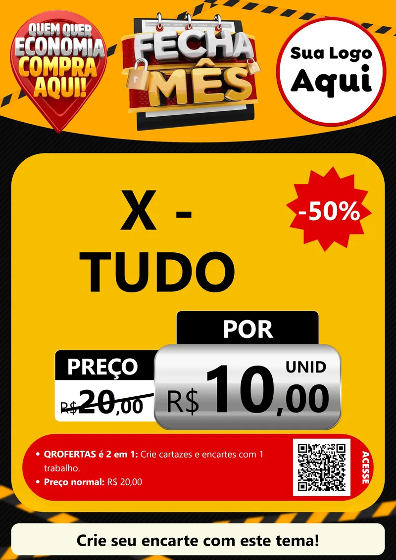 Modelo de Cartaz para Cartaz A4 Vertical com o tema Fecha Mês para Hamburgueria