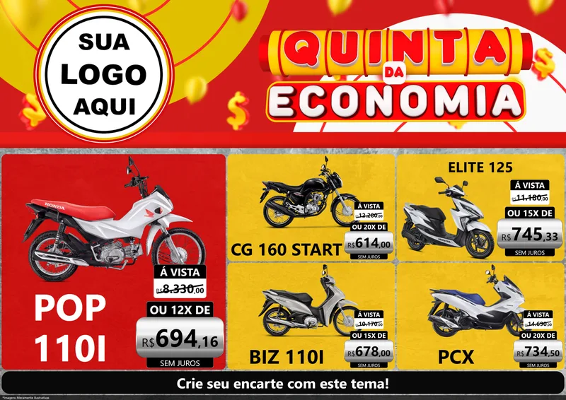 Modelo de Encarte para Encarte A4 Horizontal com o tema Quinta da Economia para Concessionaria de Motos