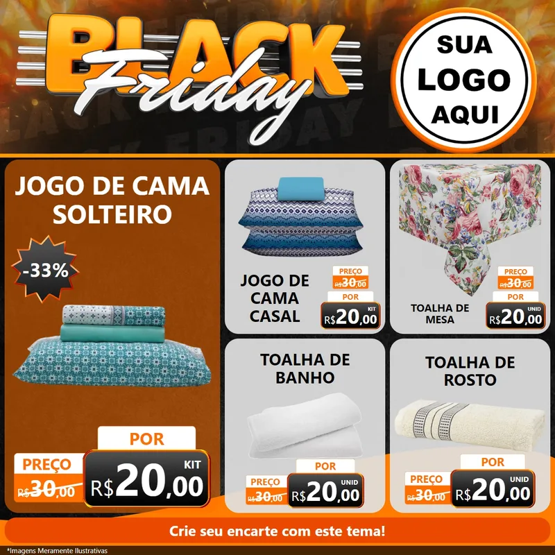 Modelo de Rede Social para Feed Facebook com o tema Black Friday para Cama, Mesa e Banho