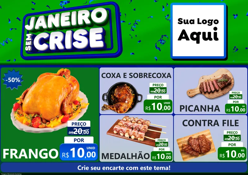 Modelo de Encarte para Encarte A4 Horizontal com o tema Janeiro Sem Crise para Assados