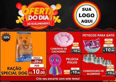Modelo de Encarte para Encarte A4 Horizontal com o tema Oferta do Dia - Só hoje, Aproveite! para Pet Shop