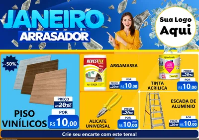 Modelo de Encarte para Encarte A4 Horizontal com o tema Janeiro Arrasador para Material para Construção