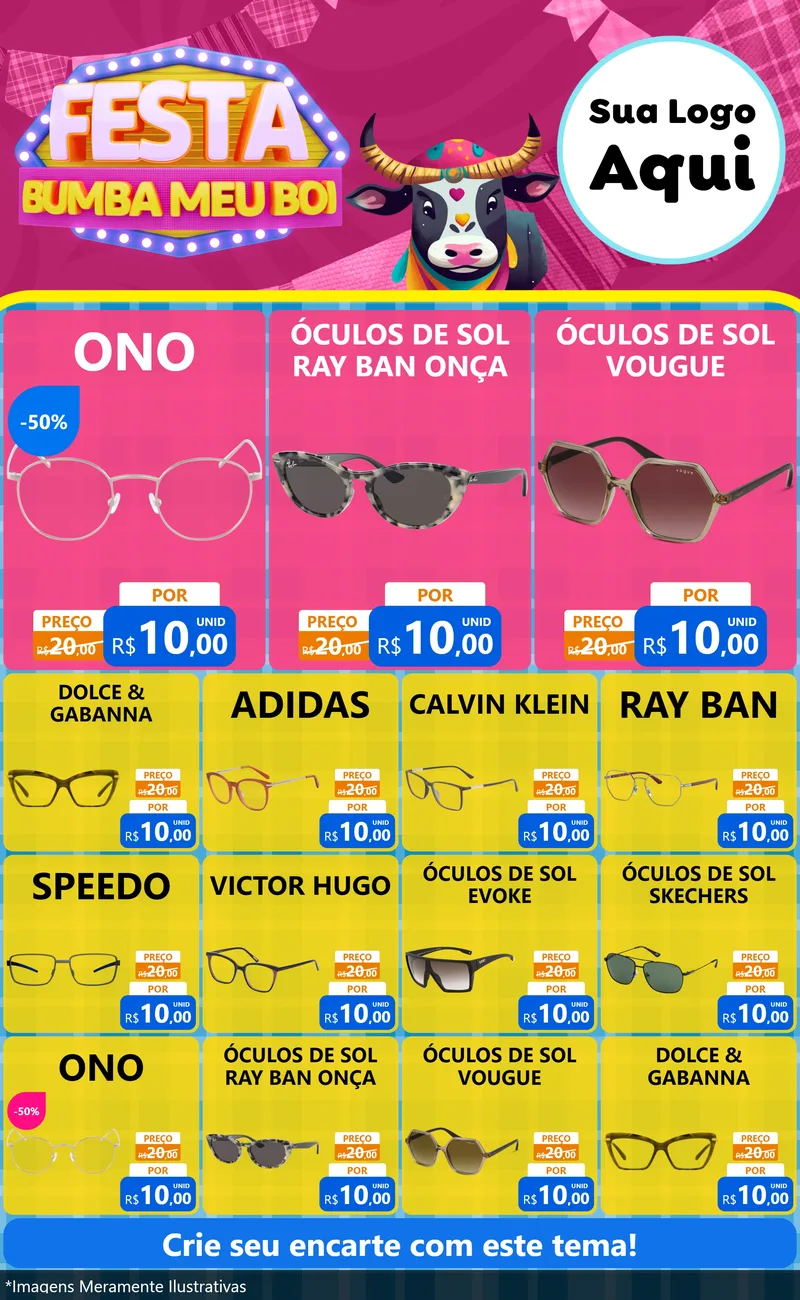 Modelo de Encarte para Encarte Grande com o tema Festa Bumba Meu Boi para Óticas
