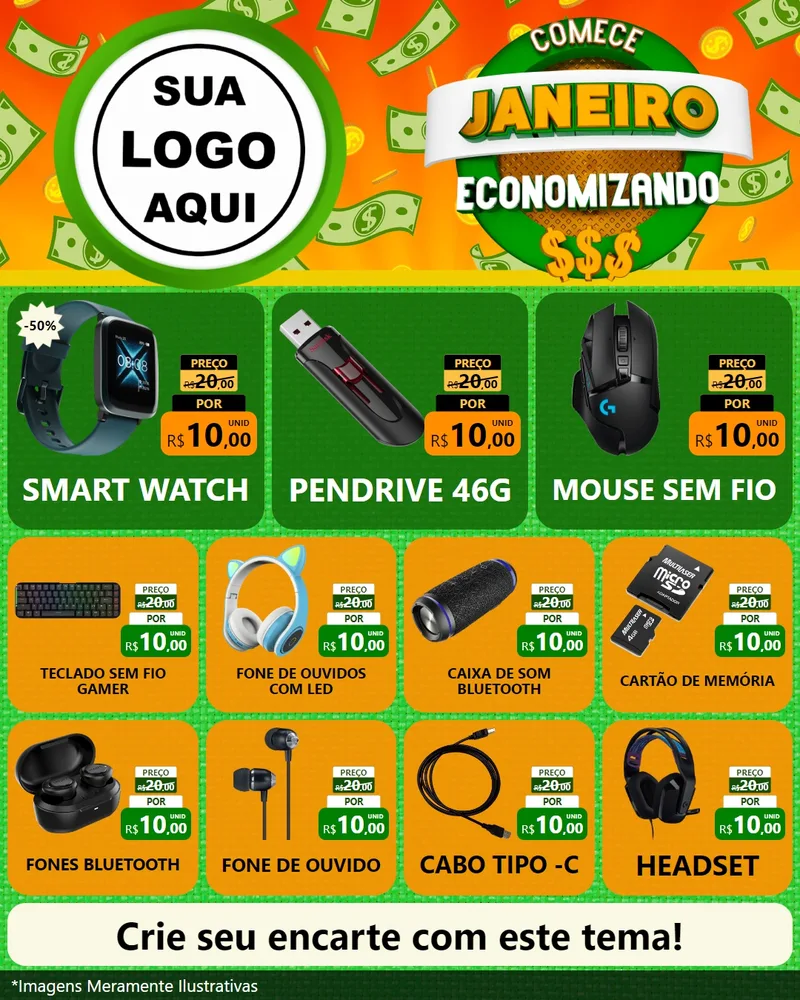 Modelo de Rede Social para Feed Instagram com o tema Comece Janeiro Economizando para Informática