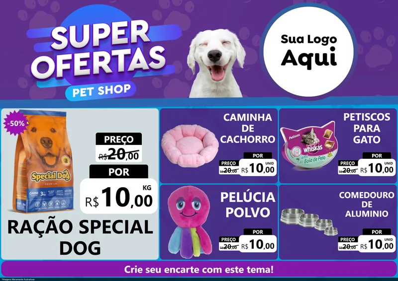 Modelo de Encarte para Encarte A4 Horizontal com o tema Super Ofertas Pet Shop para Pet Shop