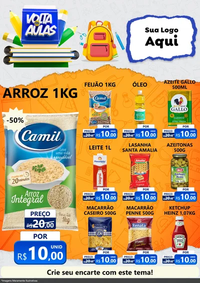 Modelo de Encarte para Encarte A4 Vertical com o tema Volta às Aulas para Supermercado