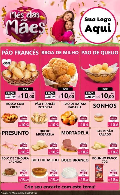 Modelo de Encarte para Encarte Grande com o tema Mês das Mães para Padaria