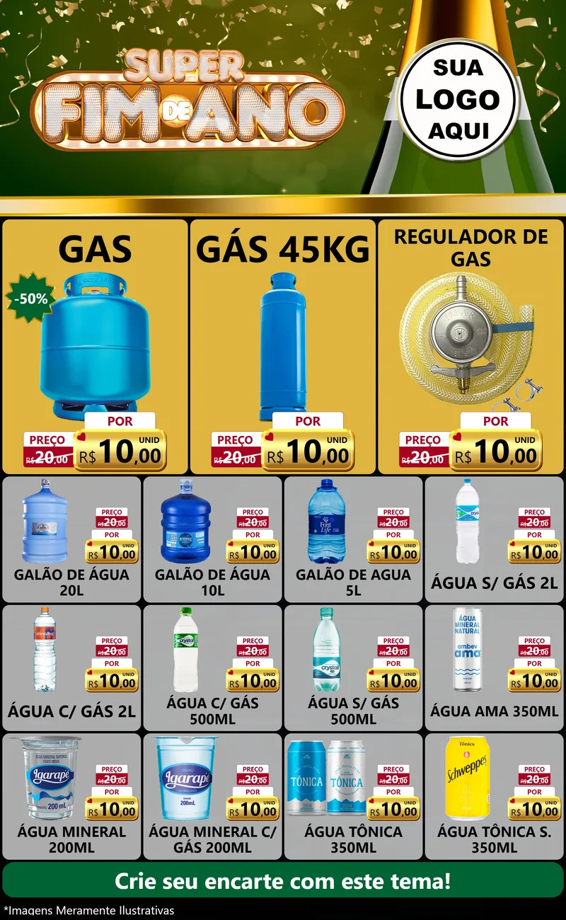 Modelo de Encarte para Encarte Grande com o tema Super Fim de Ano para Água e gás