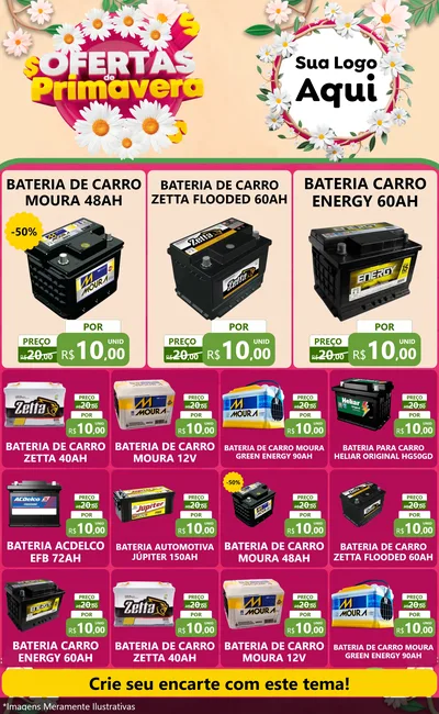 Modelo de Encarte para Encarte Grande com o tema Ofertas de Primavera para Baterias Elétricas
