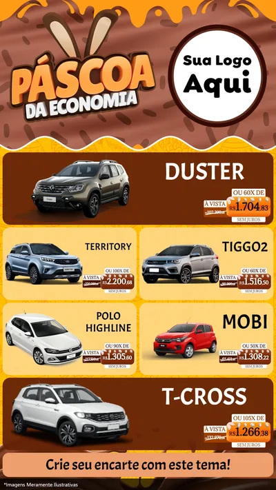 Modelo de TV para TV Vertical com o tema Páscoa da Economia para Concessionaria de Carros