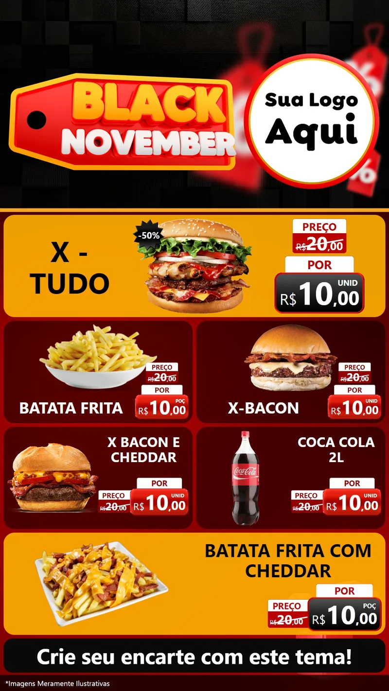 Modelo de TV para TV Vertical com o tema Black November para Hamburgueria