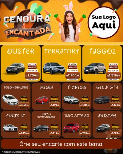Modelo de Rede Social para Feed Instagram com o tema Cenoura Encantada - Páscoa para Concessionaria de Carros