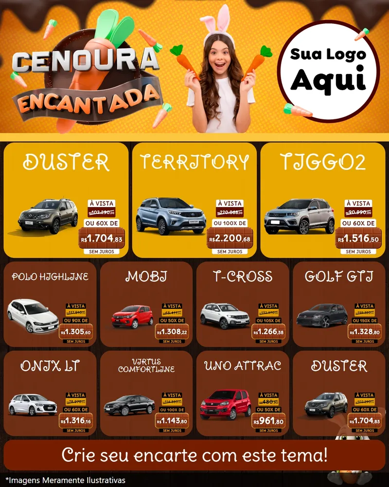 Modelo de Rede Social para Feed Instagram com o tema Cenoura Encantada - Páscoa para Concessionaria de Carros