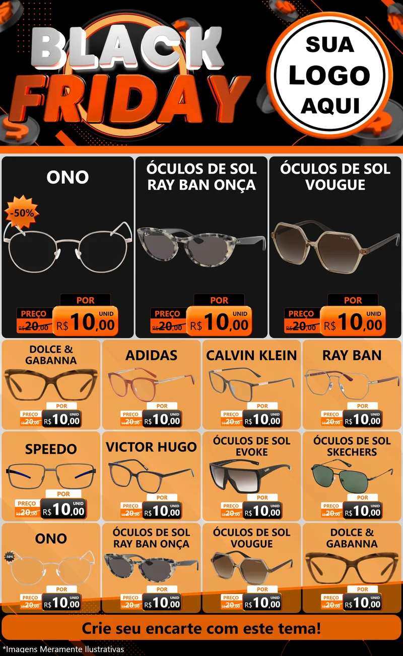 Modelo de Encarte para Encarte Grande com o tema Black Friday para Óticas