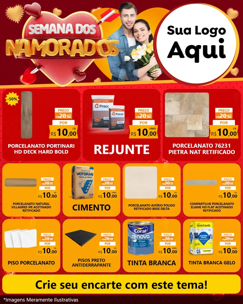 Modelo de Rede Social para Feed Instagram com o tema Semana dos Namorados para Pisos e revestimentos