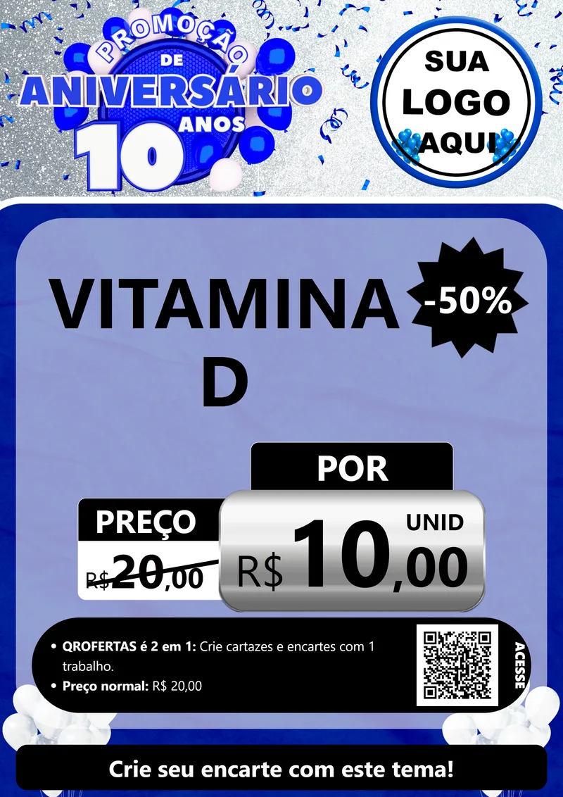 Modelo de Cartaz para Cartaz A4 Vertical com o tema Promoção de Aniversário - 10 Anos para Farmácia