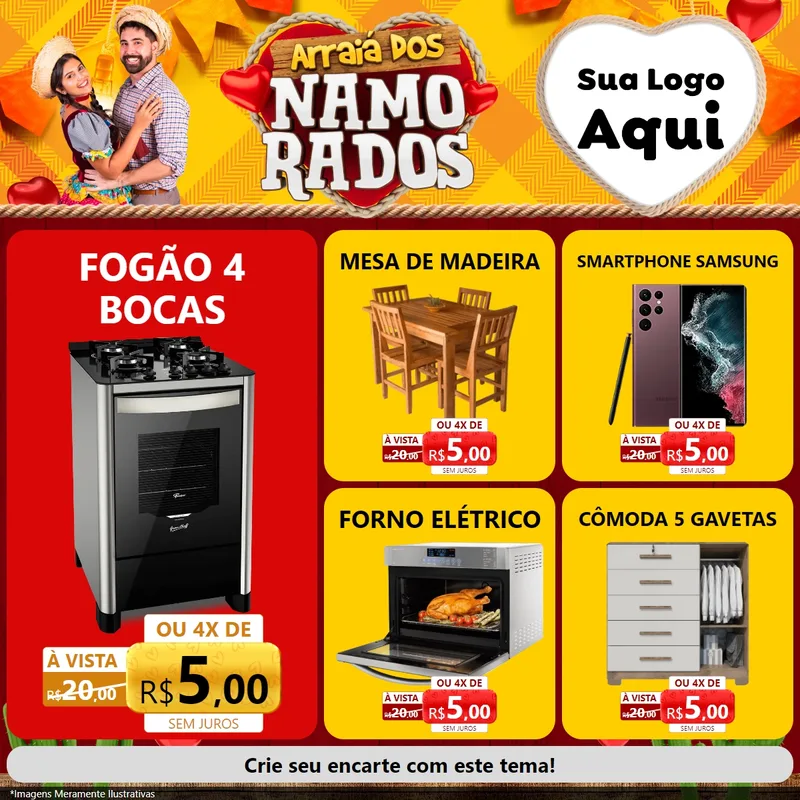 Modelo de Rede Social para Feed Facebook com o tema Arraiá dos Namorados para Móveis e Eletro