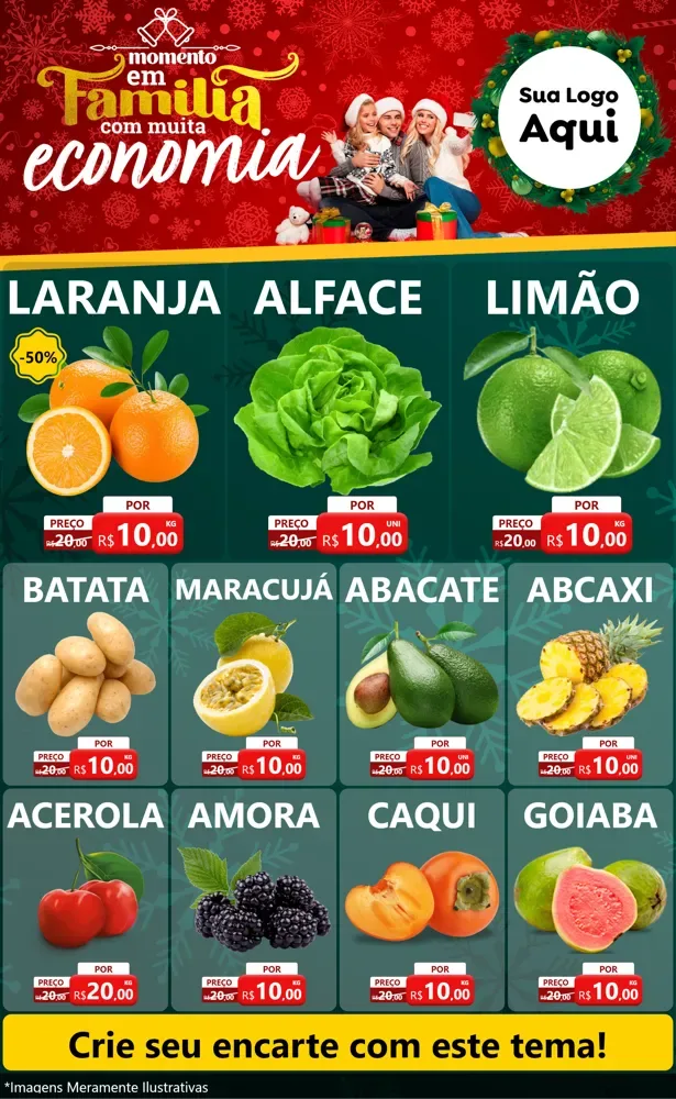 Modelo de Encarte para Encarte Grande com o tema Momento em Família (Natal) para Hortifrúti