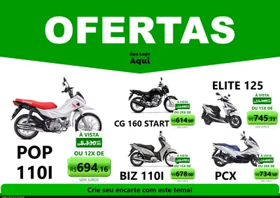 Modelo de Encarte para Encarte A4 Horizontal com o tema Ofertas Verde Cartaz para Concessionaria de Motos