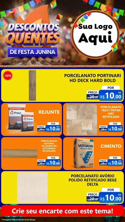 Modelo de TV para TV Vertical com o tema Descontos Quentes de Festa Junina para Pisos e revestimentos