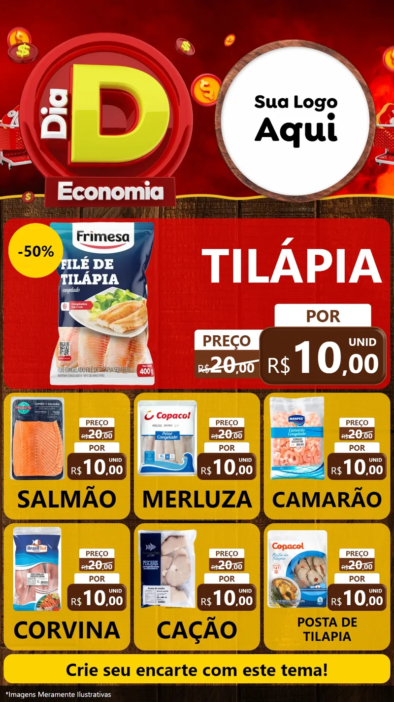Modelo de Rede Social para Stories com o tema Dia D Economia para Peixaria