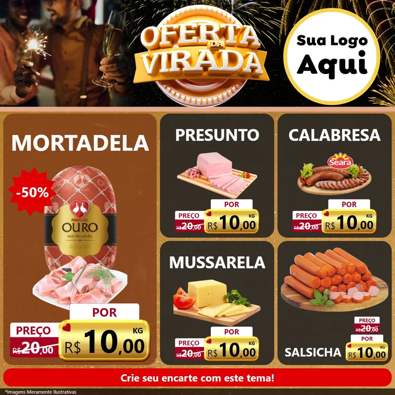 Modelo de Rede Social para Feed Facebook com o tema Oferta da Virada para Frios e Laticínios