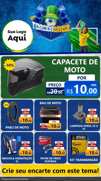 Modelo de Rede Social para Stories com o tema Torcida Brasil - Copa para Moto peças