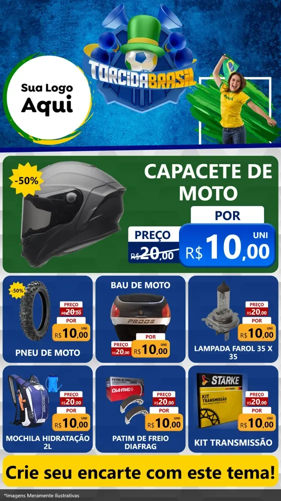 Modelo de Rede Social para Stories com o tema Torcida Brasil - Copa para Moto peças