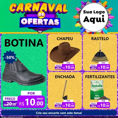 Modelo de Rede Social para Feed Facebook com o tema Carnaval de Ofertas para Agropecuária