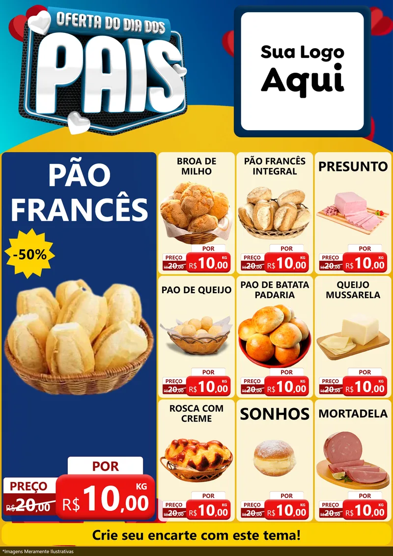 Modelo de Encarte para Encarte A4 Vertical com o tema Oferta Do Dia Dos Pais para Padaria