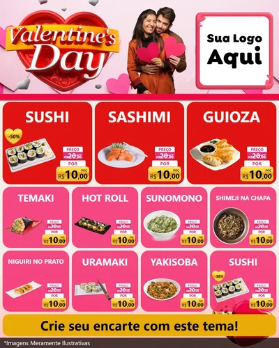 Modelo de Rede Social para Feed Instagram com o tema Valentine's Day para Comida japonesa