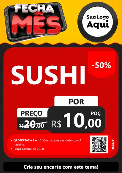 Modelo de Cartaz para Cartaz A4 Vertical com o tema Fecha Mês para Comida japonesa