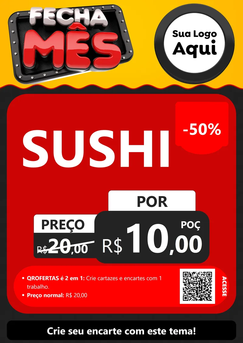 Modelo de Cartaz para Cartaz A4 Vertical com o tema Fecha Mês para Comida japonesa